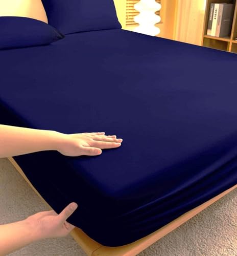 Image of 100% Waterproof Premium Cotton Feel Mattress Protector King Size, 72x75 Inches | Breathable and Hypoallergenic Ultra Soft Fitted Bed Protector Cover Fits Upto 10 Inches- King (Blue)