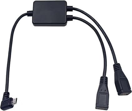12 Inch Right Angle Micro USB 5 Pin Splitter Cable, Micro USB 1 Male to 2 Female Extension Extender HUB Cord