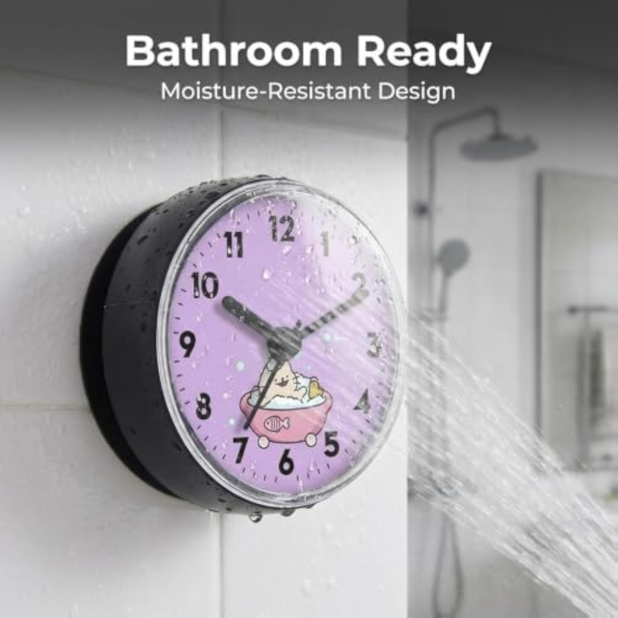 Waterproof Round Cartoon Bathroom Clock, Small Decor