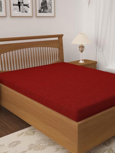 Image of Waterproof Mattress Protector Double Size 72x48 - Waterproof Terry Cotton Mattress Protector /Bed Cover Double Size Bed - Maroon Color - Water Proof Mattress Protector for Kids Urine