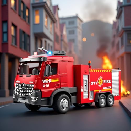 Image of Friction Powered Fire Truck Toy for Kids - 1:16 City Rescue Vehicle with Lights, Sounds & Real Water Spray | Diecast Fire Engine Toy for Boys & Girls Age 3+(Fire Water Spray)