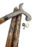 Shaan Nautical Brass Handle 3 Part Cane Walking Stick Cane Wooden Brass Handle Gift for Men & Women 36 inch Free Extra Bottom Rubber with This Stylish and Unique Carved Walking Stick