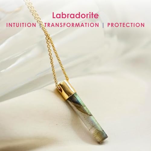 Gempires Gemstone Cylinder Pendant Necklace – 1.5″ Genuine Polished Gemstone on 14k Gold-Plated Adjustable Chain – Minimalist Layered Statement Jewelry Gift for Women4