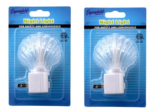 Image of 2-Pack Seashell Plug-In LED Night Lights for Bathroom Hallway Bedroom