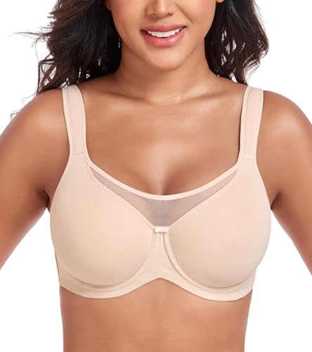 DotVol Sujetador Copa Completa Reductor con Aros Sin Relleno Comodidad para Mujer 95D,Beige
