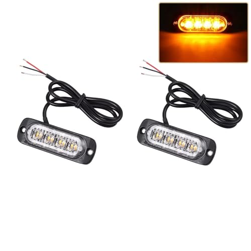 4 Led Amber Recovery Strobe Lights Led Strobe Warning Emeergency Flashing | Super Bright Waterproof Vehicles Trucks Strobe Lights, 12v-24v Beacon Warning Hazard Flash Strobe Lights Bar （2Pcs）