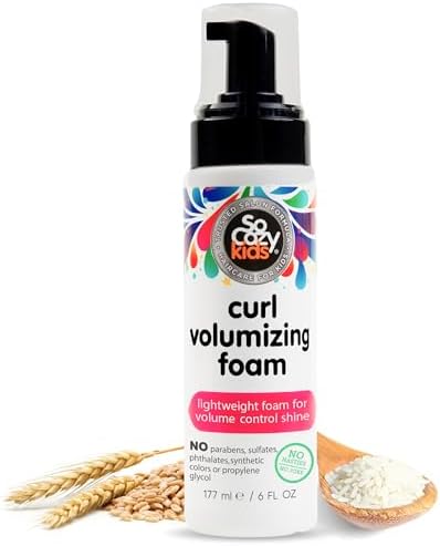 SoCozy Hair Mousse for Kids, Curl Volumizing Foam Mousse for Curly Hair (6 Fl Oz) Enhances Shine & Volume, Gentle Formula with Panthenol, Hydrolyzed Proteins & Keratin, Paraben & Sulfate-Free