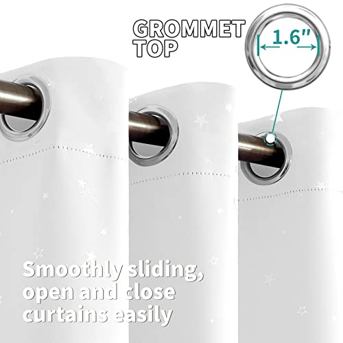 Image of BGment Kids Blackout Curtains for Bedroom - Grommet Thermal Insulated Silver Star Print Room Darkening Curtains for Living Room, Set of 2 Panels (52 x 84 Inch, White)