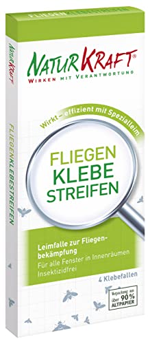 Preisvergleich Produktbild NATURKRAFT - Fliegen Klebestreifen / Klebefalle für Fenster im Innenbereich / Umweltfreundliche, unauffällige und giftfreie Fliegenklebestreifen zum Bekämpfen von Fliegen / Inhalt: 4 Leimfallen