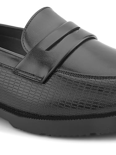 Image of STANPHORD Mens Loafers Men Black Solid Leatherette Formal Slip on Durable Moccasins Penny Loafers Shoes Without Laces