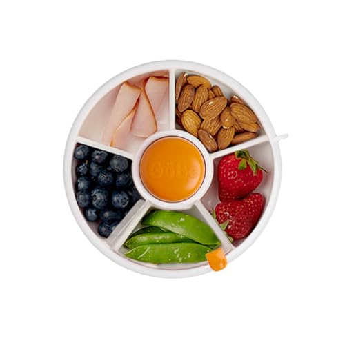 Image of GoBe Kids Small Snack Spinner Flip Bundle with Hand Strap and Sticker Sheet - Reusable Snack Container with 5 Compartment Dispenser and Lid | BPA/PVC Free | Dishwasher Safe | No Spill - Pumpkin Spice | Bundle with Hand Strap & Stickers, Reusable Snack Container with Dispenser and Lid, No Spill, Dishwasher Safe
