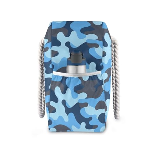 JUNZAN Camouflage Beach Tote Bag with Handles Swim Pool Bag Beach Totes Bags for Women with Waterproof Pockets Blue4