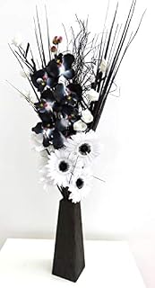 Unique Dried & Artificial Flower Bouquets 85cm Tall with wood Vase made in UK (black white)