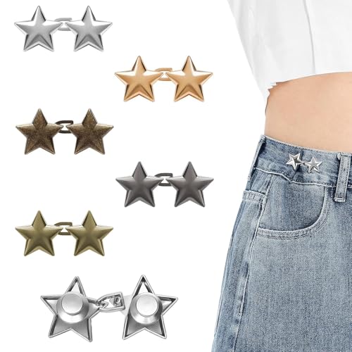 CoolShef 5 Sets Jeans Tightening Clips, Waist Tightener Clips & Button Pins for Pants, Skirts, Shorts – No-Sew Reusable Waist Knots & Jeans Clips for Quick Fix & DIY Adjustment