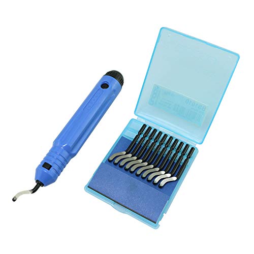 RLECS DIY Edge Cutter NB1100 Deburring Tool with A Blade and 10Pcs Extra BS1010 Blades, Rotary Deburr Blades Set with Handle Debur Knife, Burr Remover for Wood, Plastic, Aluminum, Copper and Steel