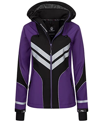 Rock Creek Damen Softshell Jacke Windbreaker Regenjacke Übergangsjacke Softshelljacke Damenjacke Regenmantel Outdoorjacke Kapuze D-468 Violett 3XL