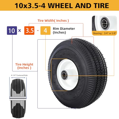 (2 Pack)4.10/3.50-4 Tubeless Lawn Mower Tire and Wheel,New Sawtooth Tread Tubeless Tire,3/4" and 5/8" Bearing, 4-1/4" Centered Hub,Compatible with Toro TimeCutter and Exmark Ouest Z-Turn Mower by hightall - Used condition - Image 2