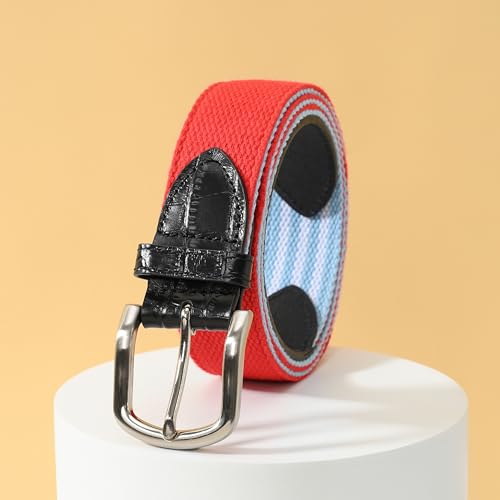 Mile High Life Cintos de golfe masculinos, cinto de lona com pontas de couro genuíno, cinto bordado