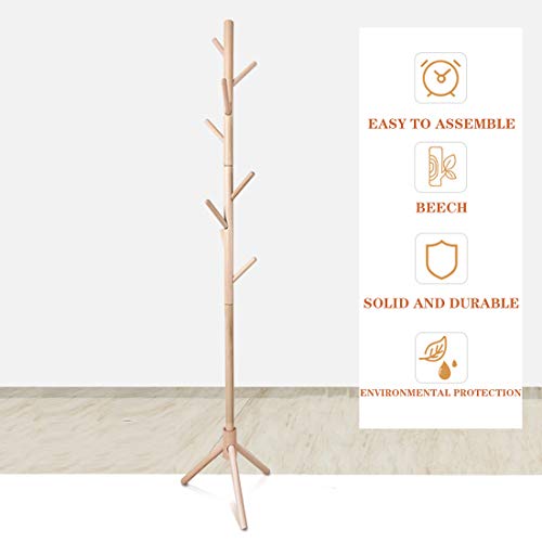 Garderobenständer, Kleiderständer aus Massivholz, freistehende Garderobe in Baumform, mit 8 Haken, für Jacken, Hüte, Taschen, Eingangsbereich, Flur Cover