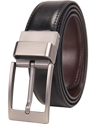 Image of beltox fine Men's Dress Belt Leather Reversible 1.25 inch Wide Rotated Buckle Gift Box