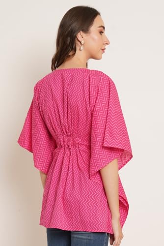 Image of COTLAND Fashions Jaipuri Cotton Kimono Sleeves Printed Longline Kaftan Top for Women