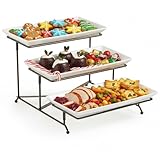 3 Tier Serving Stand Collapsible Sturdier Rack with 3 Porcelain Serving Platters Tier Serving Trays for Fruit Dessert Presentation Party Display Set