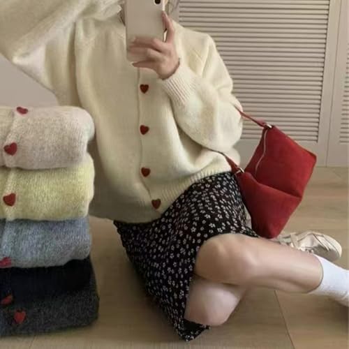 Monkay Knit Cardigan Sweaters for Women Crewneck Open Front Heart-Shaped Button Down Spring Outfits Long Sleeve Jacket4