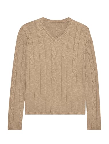 ZAFUL Women's V Neck Cable Knit Sweater 2025 Fall Pullover Long Sleeve Ribbed Loose Top Casual Outfits3