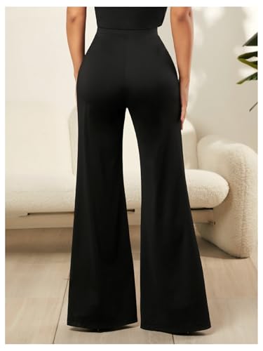 Verdusa Women's Lace Pants Flared Elegant Floral High Waisted Bell Bottoms Trousers2