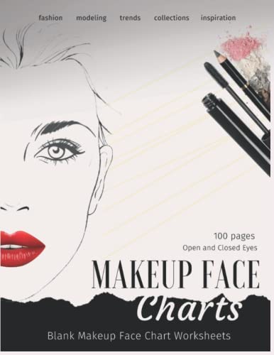 Makeup Face Charts: 100 Large Page Size with Opens and Closed Eyes Faces Blank Makeup Face Chart Worksheets | Face Charts for Makeup Artists and Makeup Coloring Book for Girls
