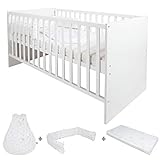 ✔️Kinderbett 70 x 140 cm in weisser Rahmen Optik mit Flachstäben und Schlupfsprossen ist 3-fach höhenverstellbar und lässt im Handumdrehen als Juniorbett umbauen