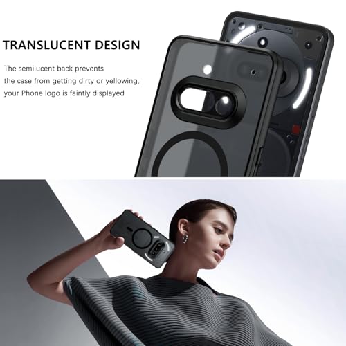 Image of GUAGUA Polycarbonate For Nothing Phone 3A Case, [Compatible With Magsafe] Magnetic Anti-Scratch Translucent Matte Back Slim Shockproof Case Phone Cover,Black