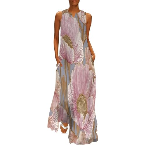 Maxi dress robe sans manches imprimée pour des journées plage et voyage