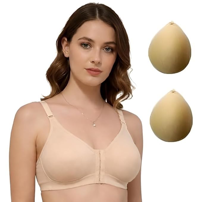 bencomm Front-Closure Mastectomy Cancer Pocket Bra with Pad | Breast Surgery Support, Soft Comtable Fit, Easy Front Open Design (in, Numeric, 36, 36, B, 36, Regular, Beige+2Pads)-picture-41