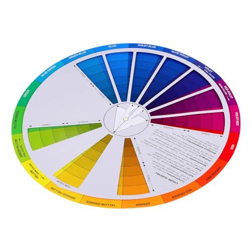 Veemoon Gradient Color Wheel Chart, Paper Colour Wheel Round Colour Chart Rotation Color Board Mixed Guide Tool for Watercolor Painting, Makeup, Art Teaching (9.1inch)