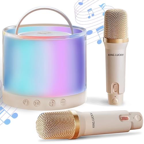king lucky Mini Karaoke Machine for Kids, Small Bluetooth Speaker with Wireless Microphones for 4, 5, 6, 7, 8,9,10,11,13 Year Old Girl, Birthday, Children's Day (K36 with 2 Mic)