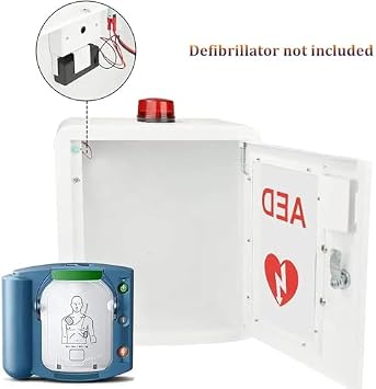 Defibrillator Storage Box with Light and Alarm – Wall-Mounted AED Cabinet for Office and Home – First Aid Case with Cardiac Defibrillation Alarm