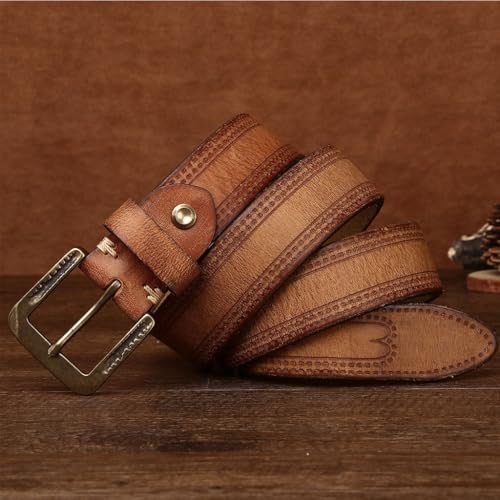 5.5mm Extra-thick Men's Top-grain Cowhide Belt Vintage, Personalized Embossed Brass Buckle,for Jeans. Gift.4