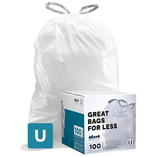 Plasticplace Custom Fit Trash Bags, Compatible with simplehuman Code U (100 Count) White Drawstring Garbage Liners 14.5-21 Gallon/ 55-80 Liter 26.5" x 32"