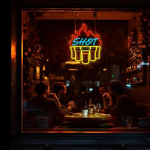 Image of Shot Neon Signs for Wall Decor, Bar Neon Sign, Dimmable Acrylic LED Lights for Home Bar Pub Club Bistro Man Cave Restaurant Party Decorations Gift