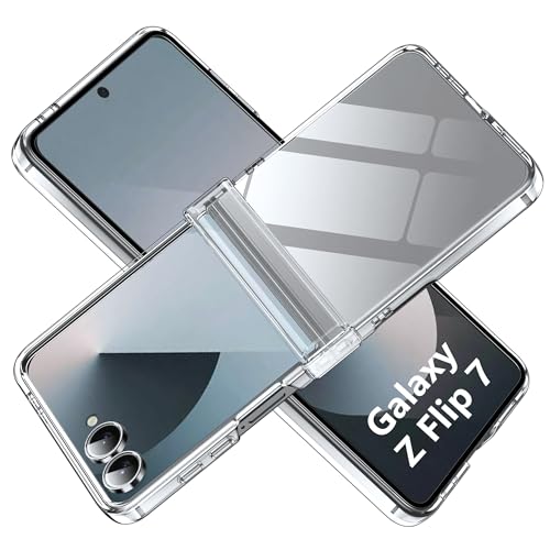 Fitudoos Funda para Samsung Galaxy Z Flip 7,Ultra Slim,Anti-arañazos Ultraligero Antideslizante Case Trasera de PC Transparente,Cuatro Esquinas con airbags anticaída. - Transparente
