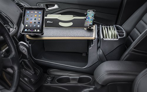 Image of AutoExec AE-FMEF-PI-PM-TAB-11M Efficiency FileMaster Car Desk for Your Vehicle Workstation and Mobile Office, Natural with 400 watt Power Inverter, Phone Mount and Tablet Mount | 400 Watt Power Inverter, Phone Mount, Tablet Mount, Vehicle Workstation and Mobile Office