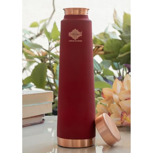 Image of Indian Art Villa Copper Red Silk Print Water Bottle, 800 ML Pure Copper Ayurvedic Drinkware for Daily Use, Travel, Office, Gym, and Gifting