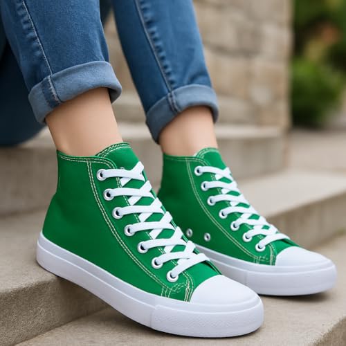 Image of Women's High-Top Canvas Sneakers - Classic Lace-Up Casual Shoes with Extra Shoelaces - Comfortable, Stylish, and Durable