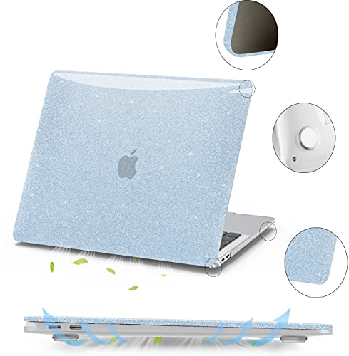 Anban Compatible with MacBook Air 13 inch Case 2022 2021 2020 2019 2018 Release A2337 M1 A2179 A1932 Touch ID, Glitter Plastic Hard Shell Case & Keyboard Cover & Screen Protector, Shining Blue - Thumbnail 5