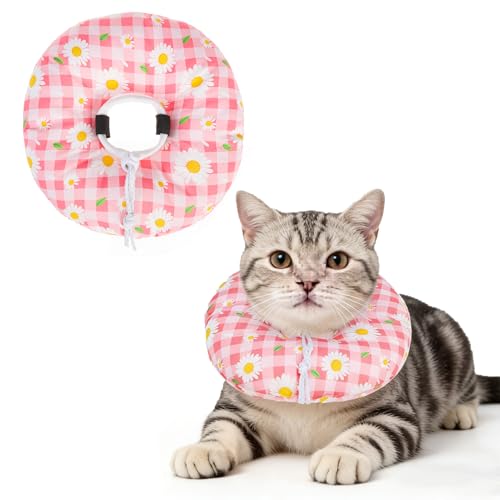 Image of BEAUTYZOO Cat Cone Collar Soft, Cat Donut Recovery Collar after Surgery to Stop Licking, Kitten E Collars Neck Pillow Cone for Cats, Adjustable Elizabeth Pet Collars for Puppy Small Dogs, Pink Daisy S