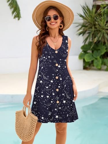 Image of BELAROI Summer Dresses for Women Beach Tshirt Sundress V Neck Casual Swing Tank Dress Swimsuit Cover Ups Pockets