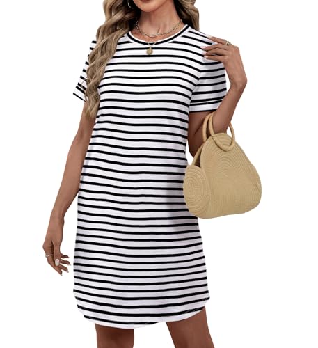 Image of Bluetime Womens T Shirt Dresses Casual 2026 Summer Short Sleeve Loose Vacation Dress with Pockets