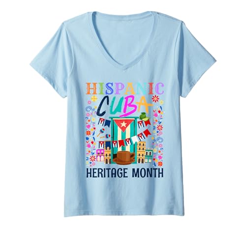 Mujer Idea de bandera cubana de herencia hispana para mujeres y bandera de Cuba Camiseta Cuello V