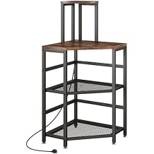 METYERRY Corner Printer Stand Table, with Power Outlet and USB Charging & LED Lights, for Home Printer Stands, Storage Shelf, Computer Tower/CPU Stand Holder for Home Office, Rustic Brown